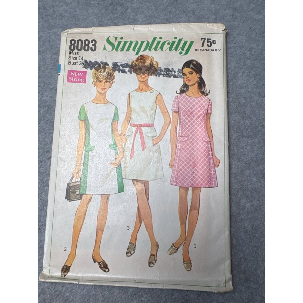 Simplicity 8083 Vintage Sewing Pattern Misses Dress Size 14 Uncut 1969